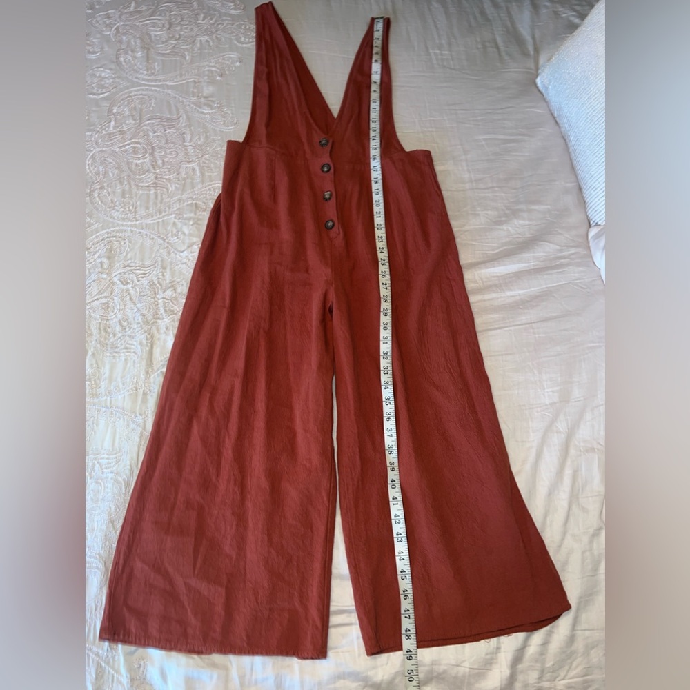 Sienna Sky Rust Wide Leg Button Front Cropped Jumpsuit Size L - Picture 5 of 10
